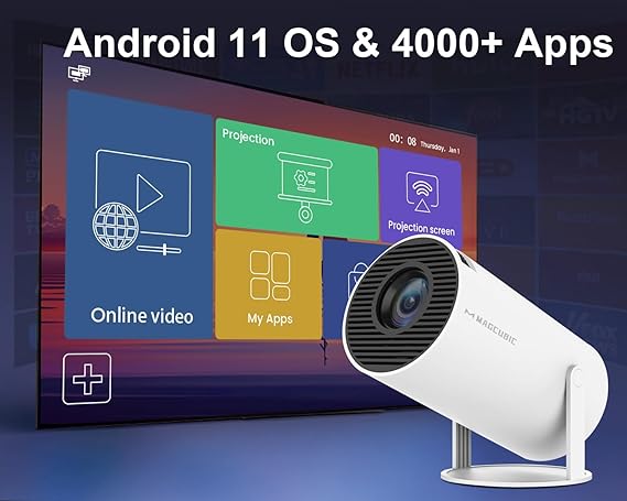 Mini Projector 4K 1080P, WiFi6 BT 5.0 Android 11, Compatible with Phone